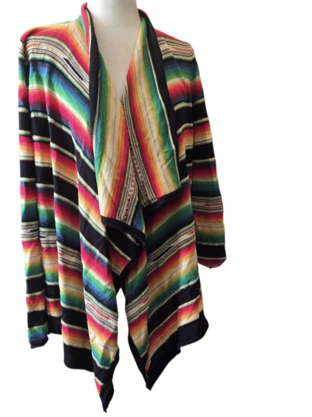Ralph Lauren Black Multicolor Striped Open-Front Sweater Cardigan